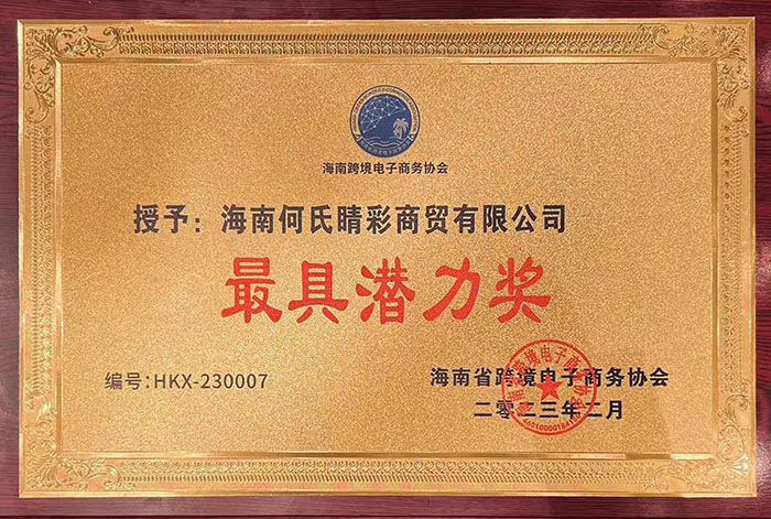 2023.2.8 海南何氏睛彩商贸有限公司被海南省跨境电子商务协会授予“最具潜力奖”.jpg